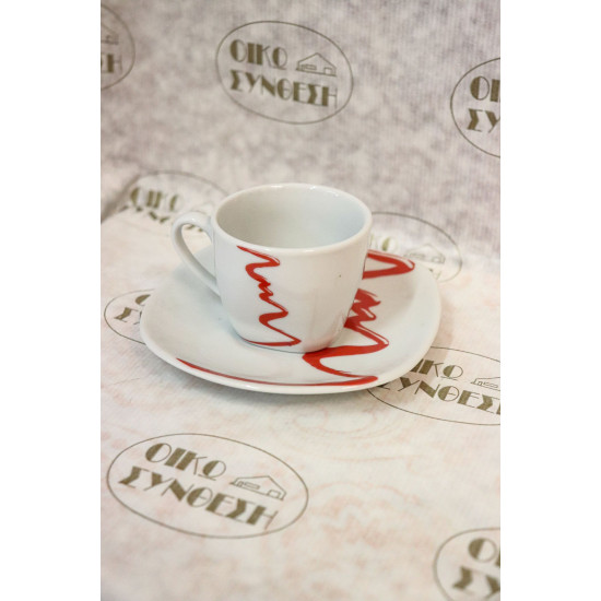  SET OF CUPS IN  WHITE WITH RED LINE