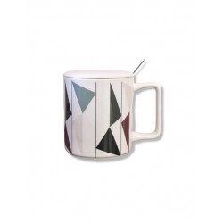CUP GEOMETRIC DESIGNS WITH LID AND SPOON (D)
