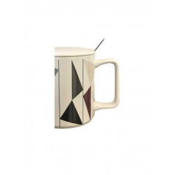 CUP GEOMETRIC DESIGNS WITH LID AND SPOON (D)
