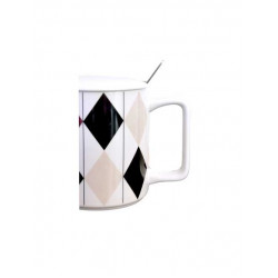 CUP GEOMETRIC DESIGNS WITH LID AND SPOON (/D/)