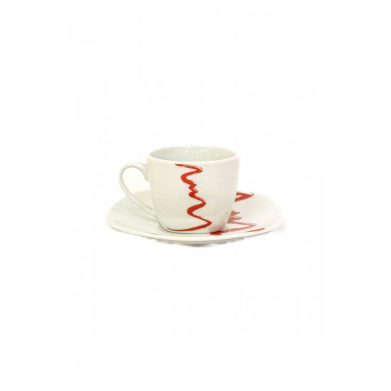  SET OF CUPS IN  WHITE WITH RED LINE