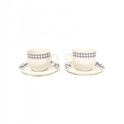 TEA CUPS WITH BLUE & WHITE  SQUARE PATTERN