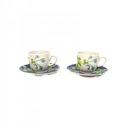 SET OF 2 CUPS BLUE - LIGHT GREEN LEAVES