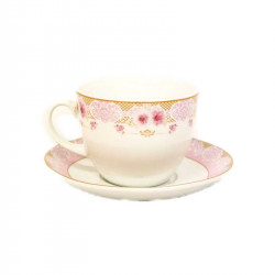 TEA CUPS WITH PINK & IN CLASSIC BEIGE FLOWERS 