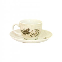 SET OF CUPS  IN BEIGZ WITH BROWN BUTTERFLY DESIGN