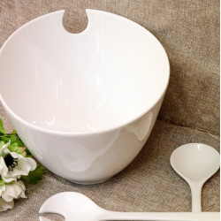  WHITE SET SALAD BOWL SMALL WITH SPOONS