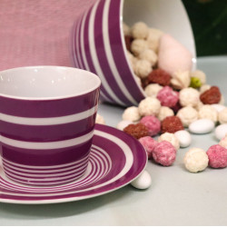 PURPLE TEA CUPS WITH  WHITE LINES